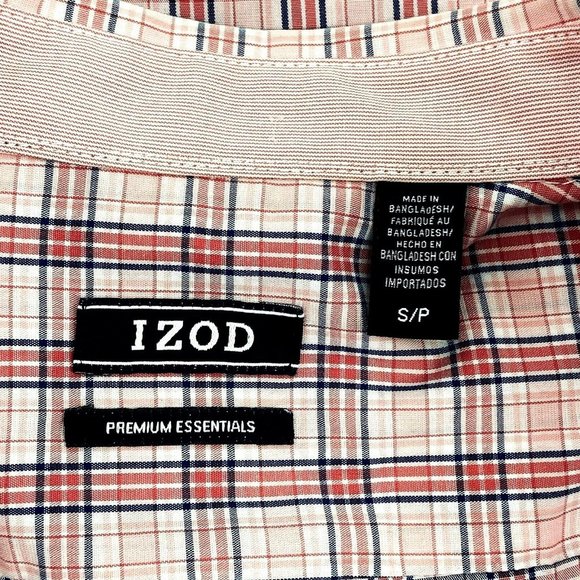 Izod Mens Flip Cuff Button Down Size S Premium Shirt Pink Blue Plaid Preppy - Picture 6 of 10